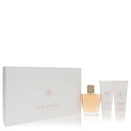 Usher Femme by Usher Gift Set -- 3.4 oz Eau De Parfum Spray + 3.4 oz Body Lotion + 3.4 oz Shower Gel for Women