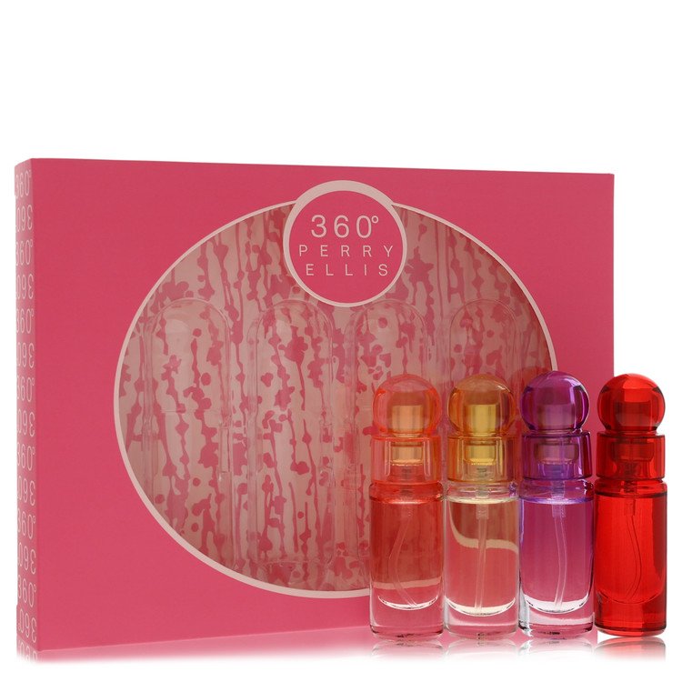 perry ellis 360 by Perry Ellis Gift Set -- Four piece Travel Gift Set Includes .25 oz Mini Eau De Parfum Spray of each. 360 Coral, 360 For Women, 360 Purple, 360 Red. for Women